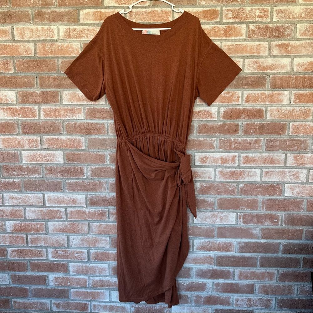 Free People Rust Brown Midi Dress with Side Tie